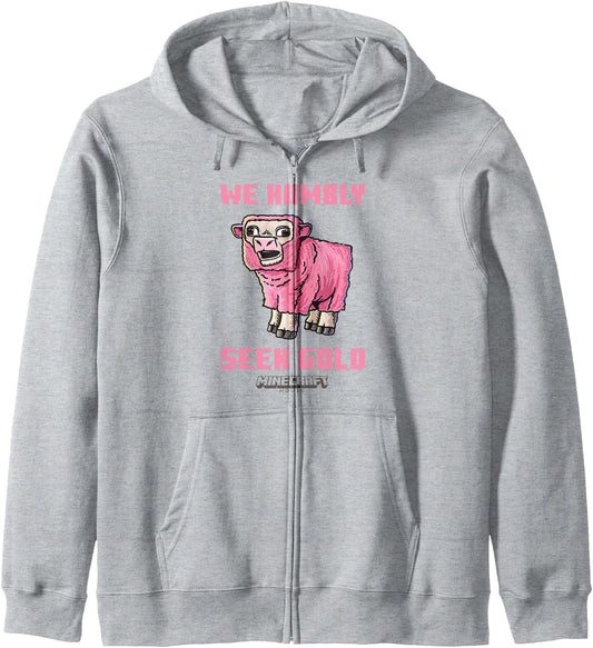 A Minecraft Movie We Humbly Seek Gold Pink Sheep Zip Hoodie