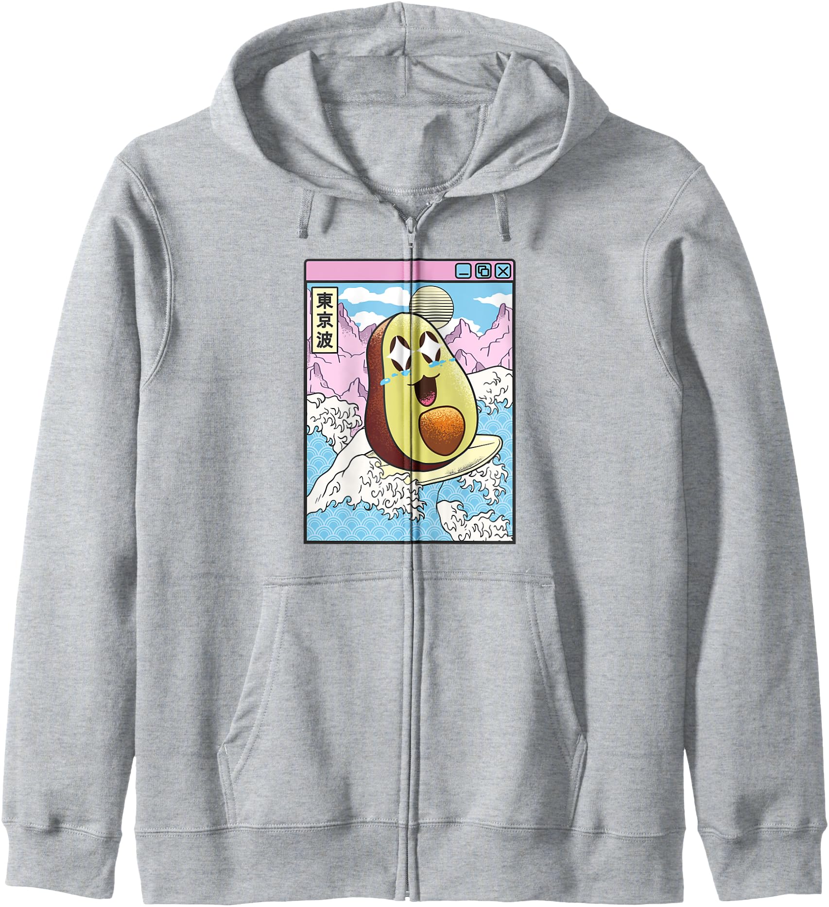 Happy Avocado Surfing Japanes Waves Kawaii Anime Vaporwave Hoodie