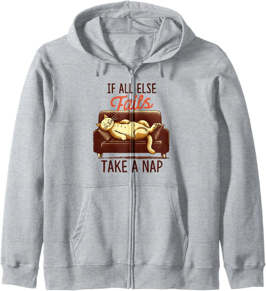 Cat Mom Lazy Cat Lady Nap Queen If All Else Fails Take A Nap Zip Hoodie