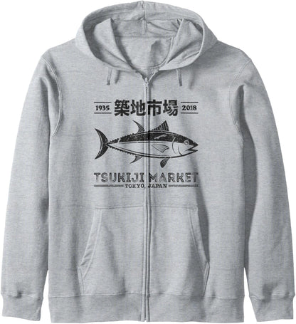 Vintage Tsukiji Fish Market Tuna Streetwear Tokyo Anime Hoodie