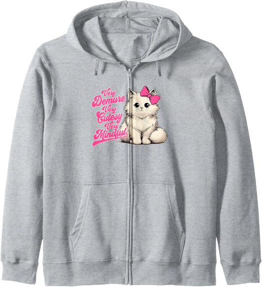 Cat Lover Cat Mom Cat Mama Very Demure Cutesy Mindful Zip Hoodie