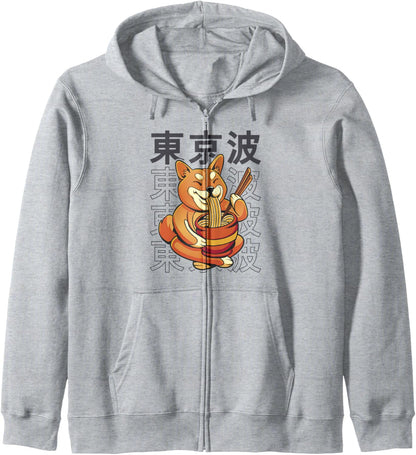 Kawaii Shiba Inu Dog Eating Ramen Noodles Girls Teen Anime Hoodie