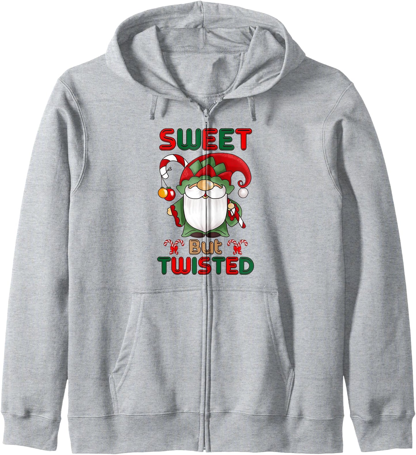 Sweet But Twisted Gnome Xmas Christmas Funny Candy Cane Zip Hoodie