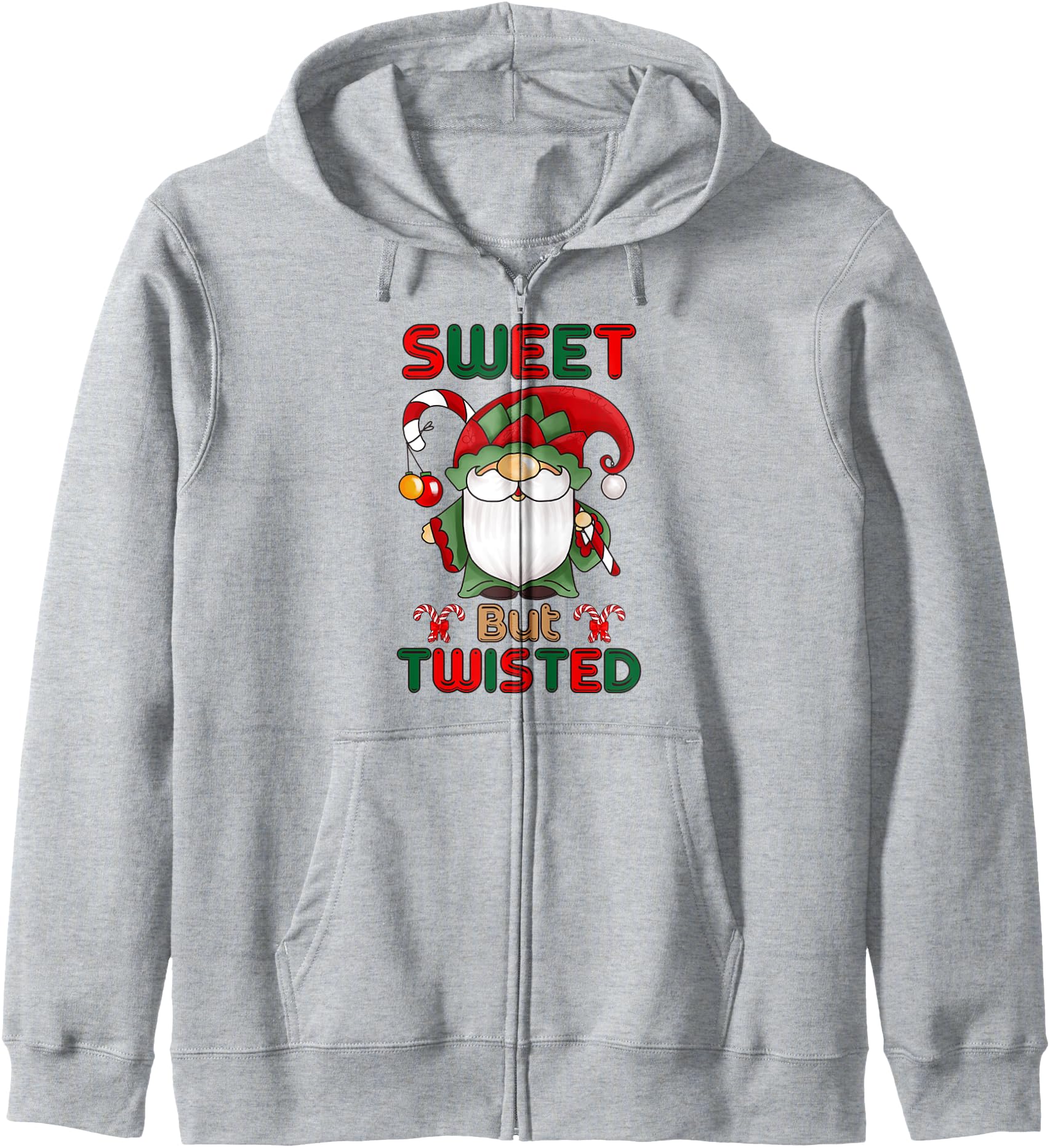 Sweet But Twisted Gnome Xmas Christmas Funny Candy Cane Zip Hoodie