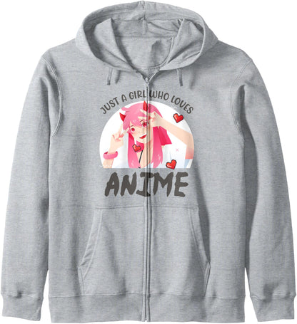 Cute Anime Girls Shirt | Girl Who Loves Anime Zip Hoodie