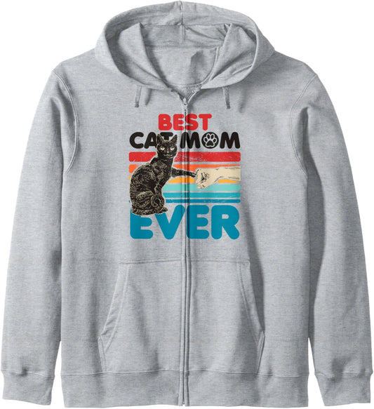 Cat Mom and Cat Fist Bump Cat Mother's Day Cat Lover Owner Zip Hoodie