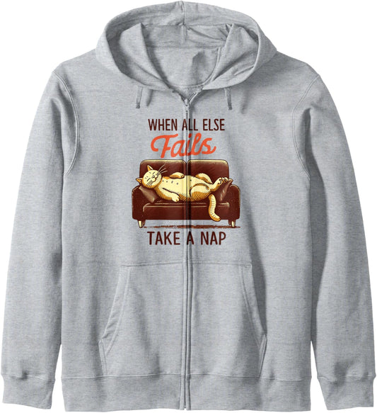 Cat Mom Lazy Cat Lady Funny When All Else Fails Take A Nap Zip Hoodie