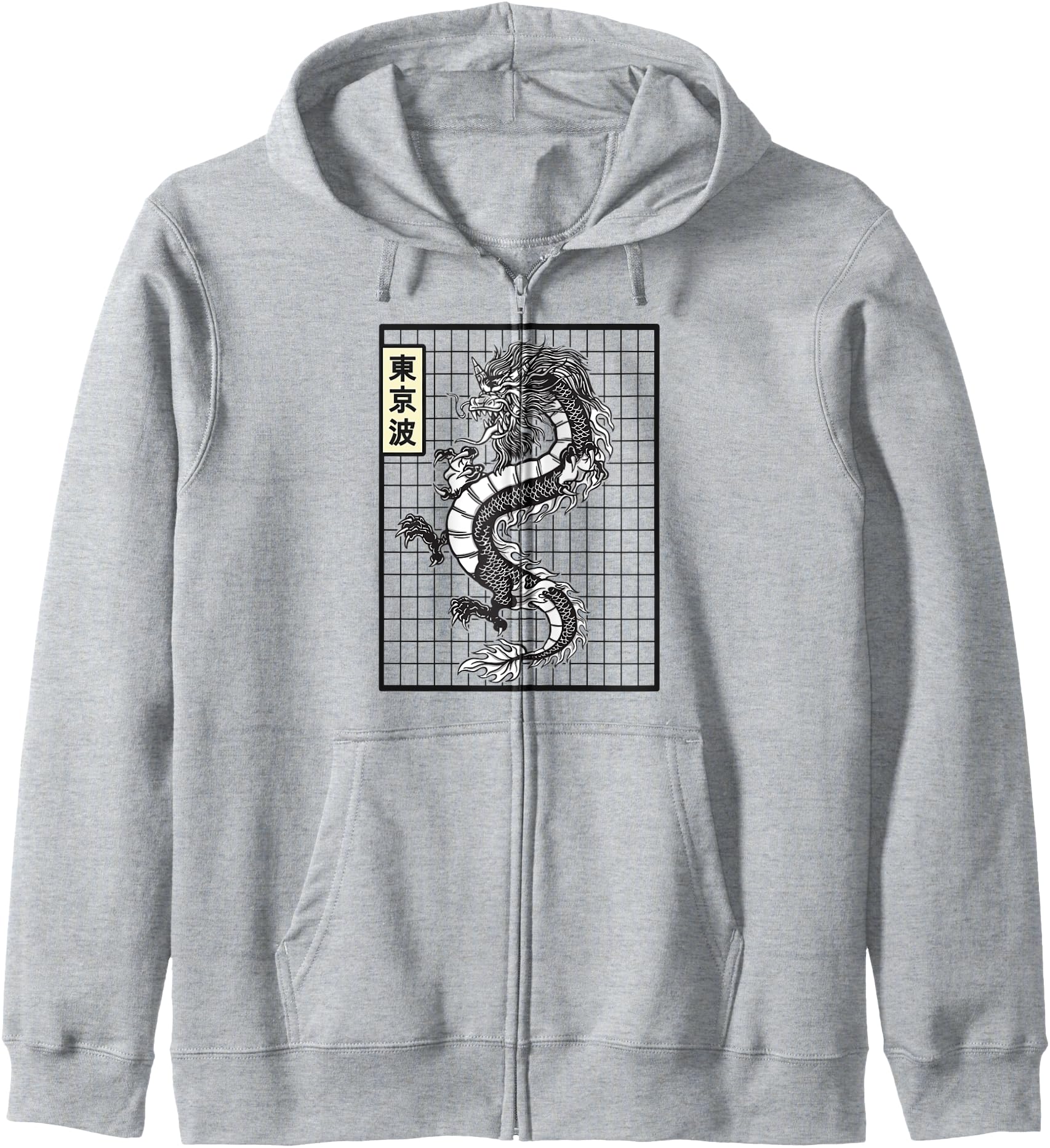 Japanese Dragon Grid Window Japan Tattoo Art Aesthetic Anime Hoodie
