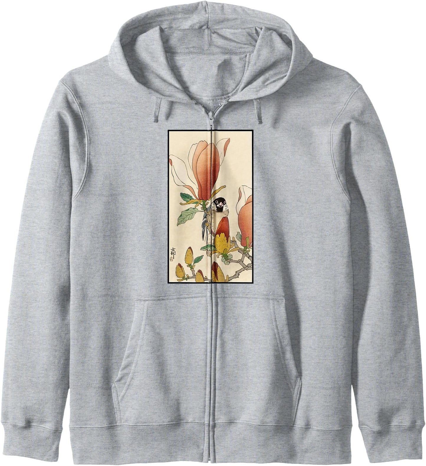 Sparrow Bird on Magnolia Tree by Ohara Koson Japanese Art Zip Hoodie