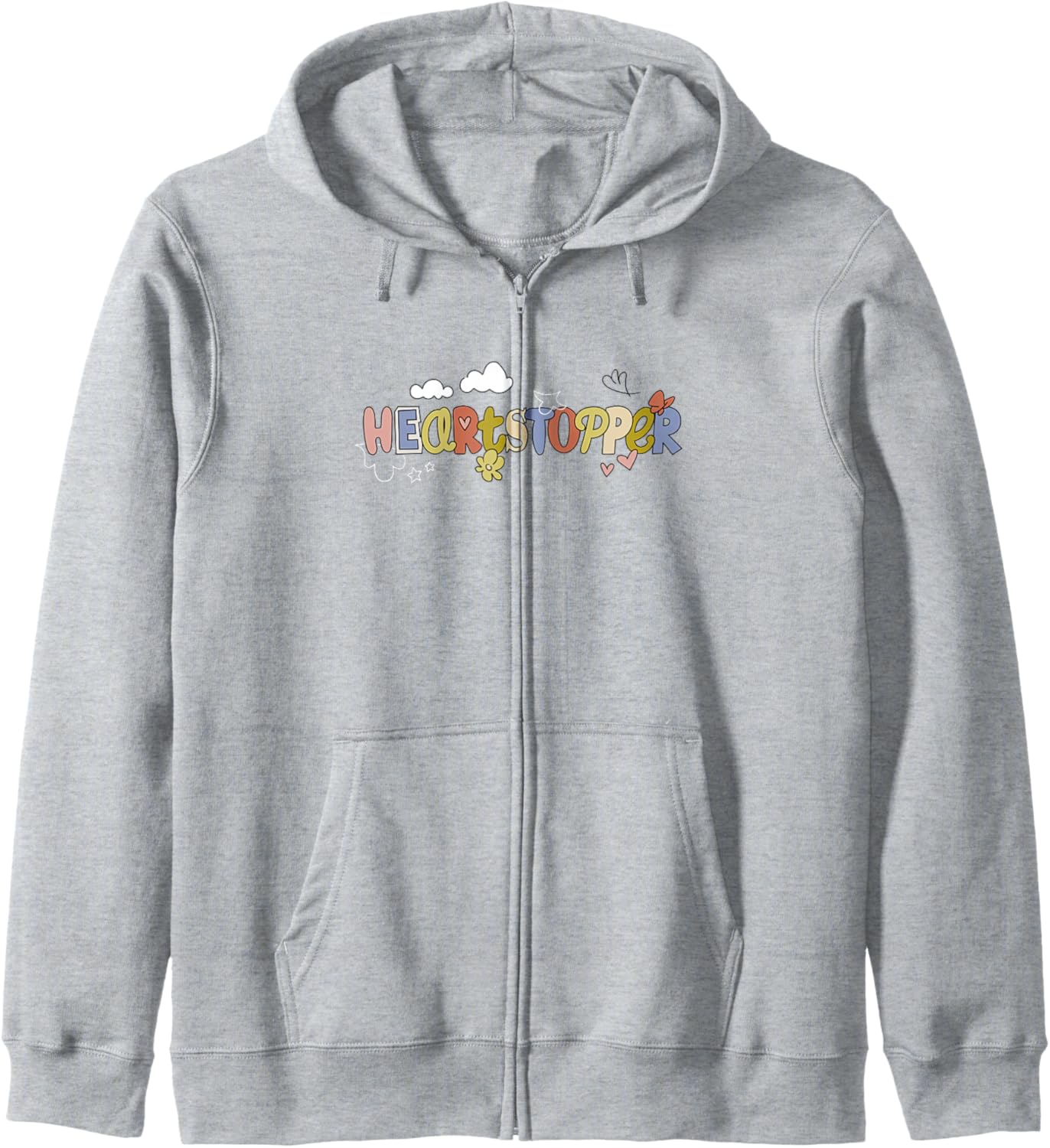 Heartstopper Cute Colorful Clouds And Flowers Big Chest Logo Zip Hoodie