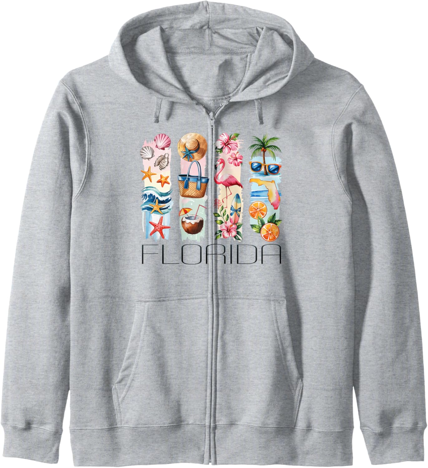 Florida, Tropical Beach Vacation, Summer State Souvenir Zip Hoodie