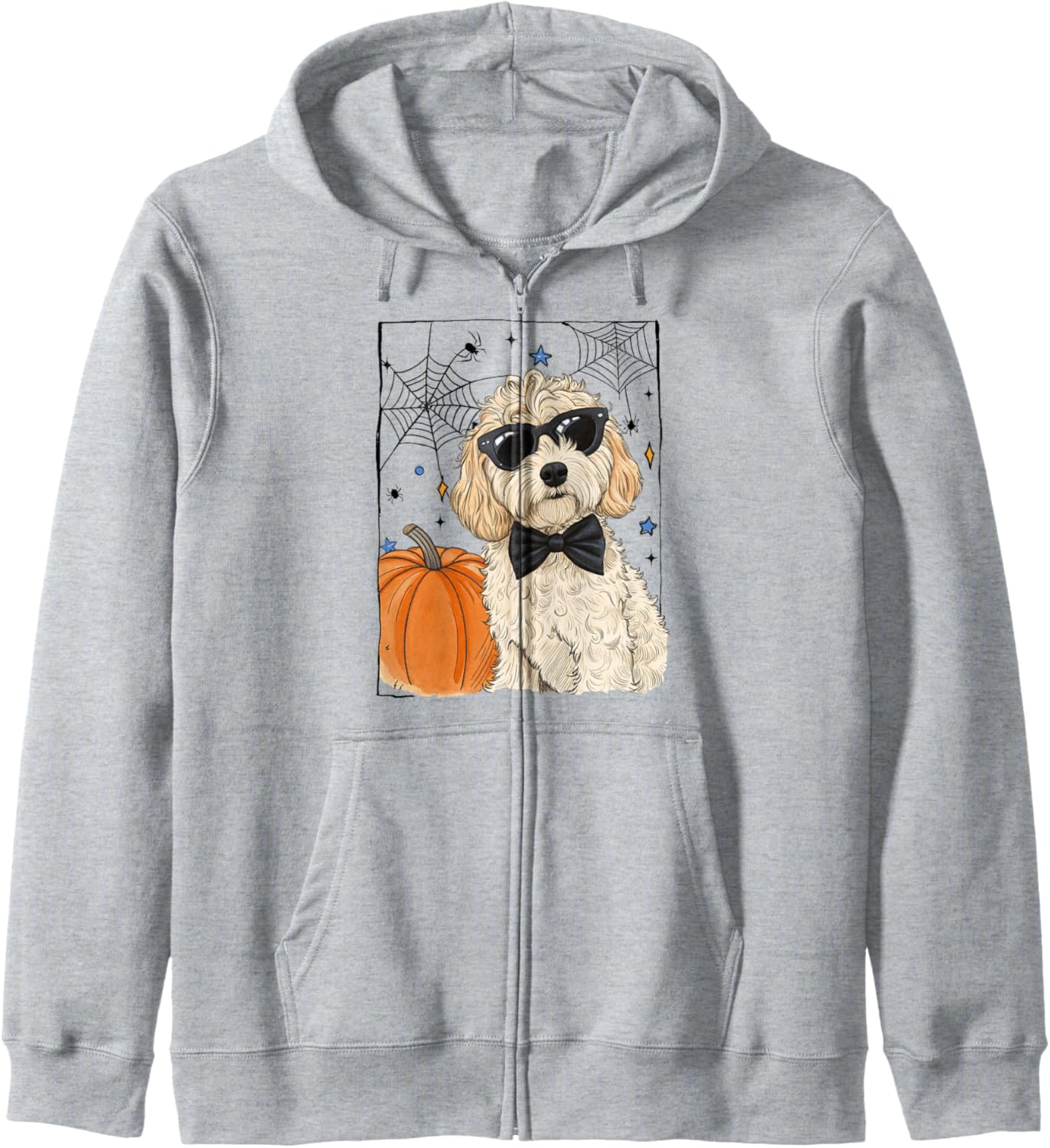 Halloween Poodle Spooky Season Fall Pumpkin Coquette Bow Zip Hoodie
