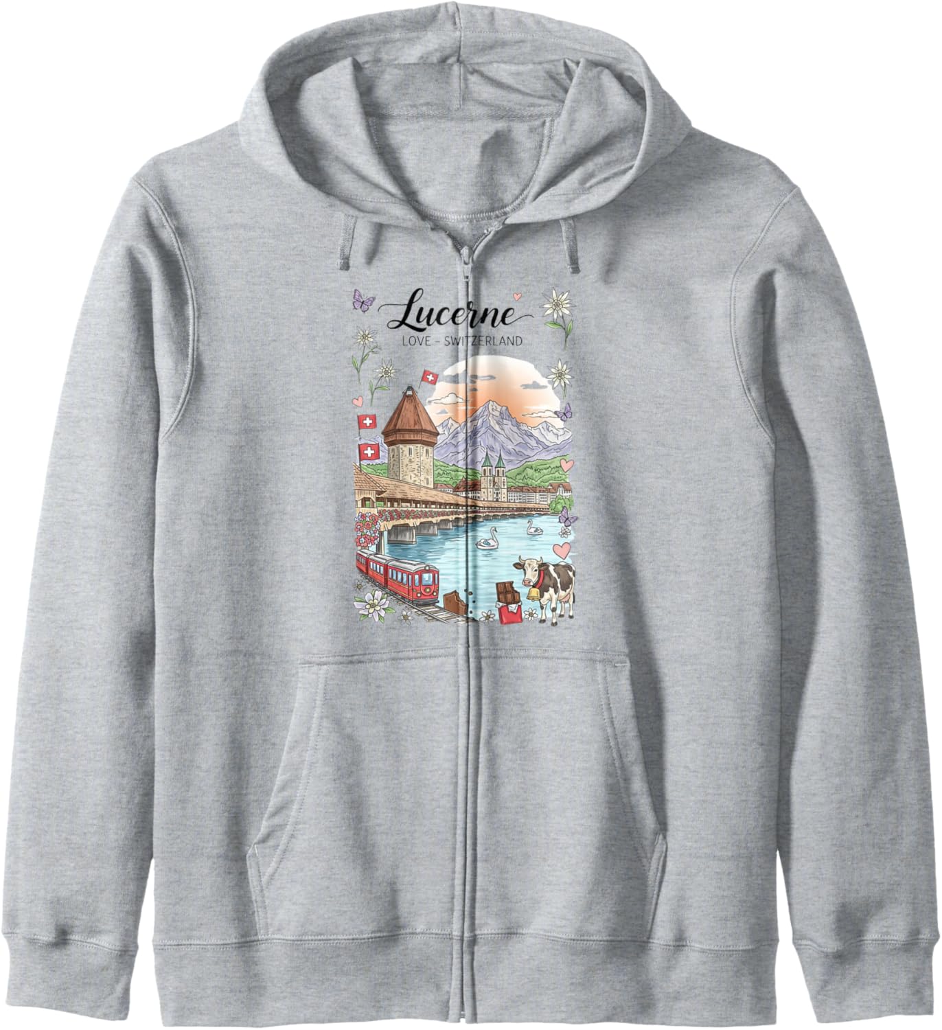Lucerne Switzerland Scenic View Alpine Souvenir Zip Hoodie
