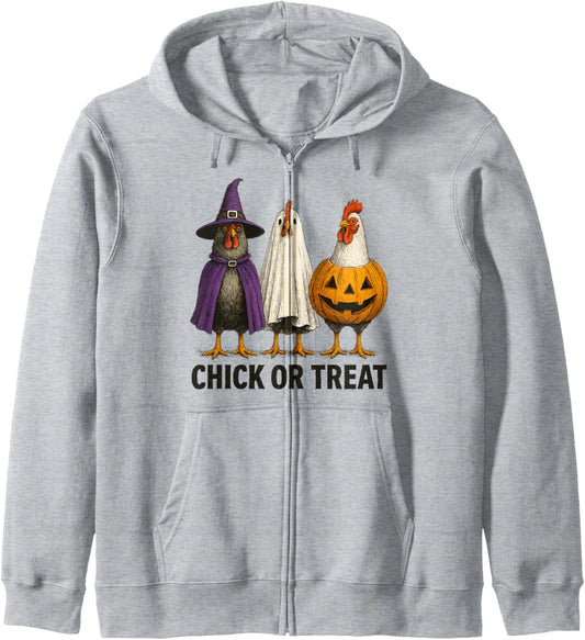 Chicken Chick Or Treat Funny Halloween Costume Farmer Zip Hoodie