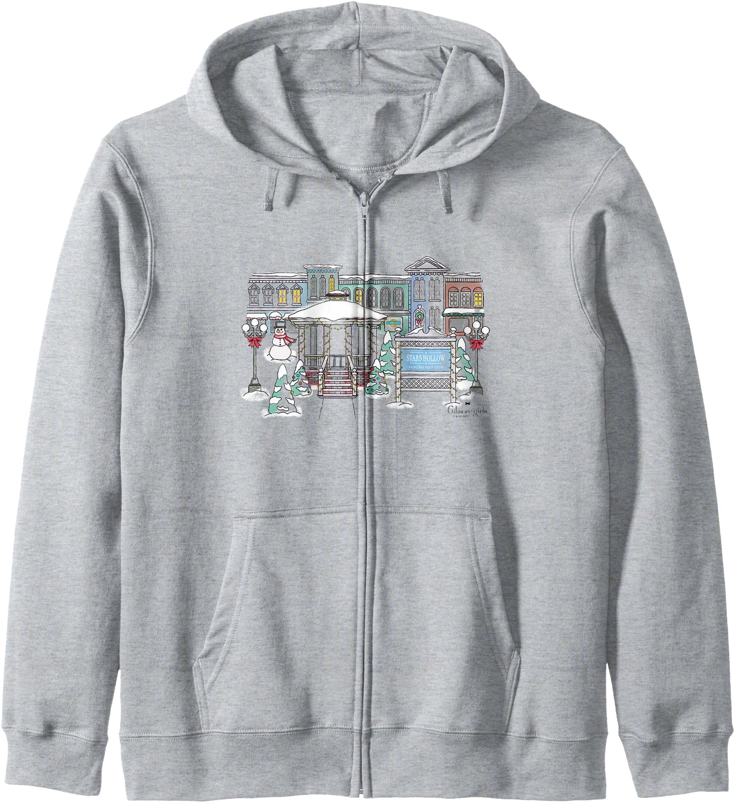Gilmore Girls Iconic Stars Hollow Watercolor Winter Big Logo Zip Hoodie
