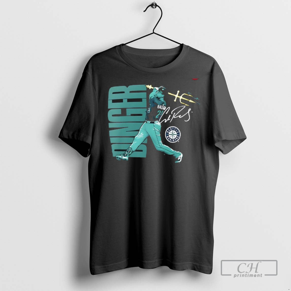 Cal Raleigh Seattle Mariners Trident Swing Signature T Shirts