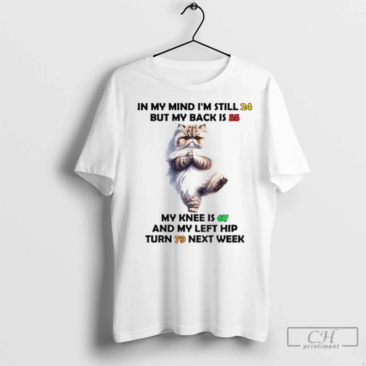 Cat My Mind Im Still 24 But My Back Is 55 My Knee Is TShirt Trendy