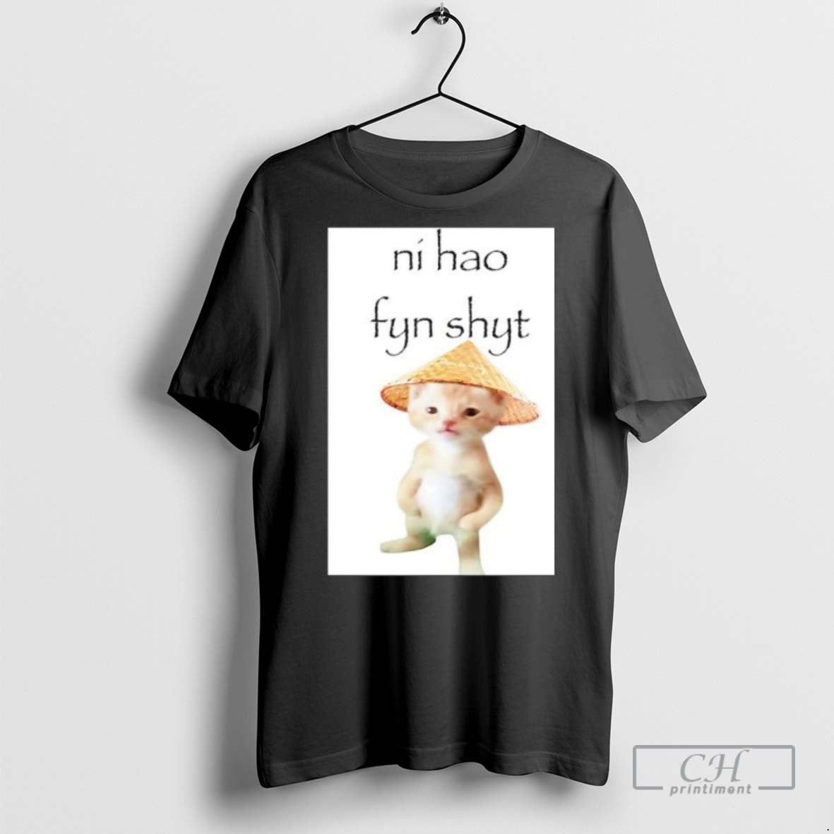 Cat Ni Hao Fyn Shyt T Shirts Tee Retro Look