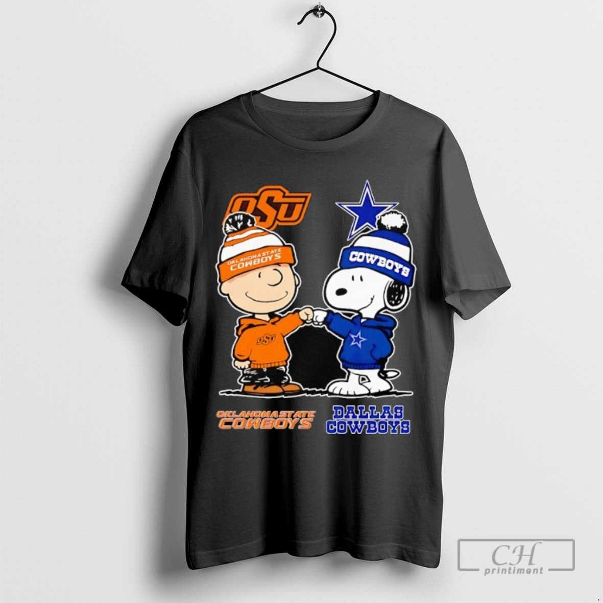Charlie Brown Oklahoma State Cowboys And Snoopy Dallas Cowboys Tee