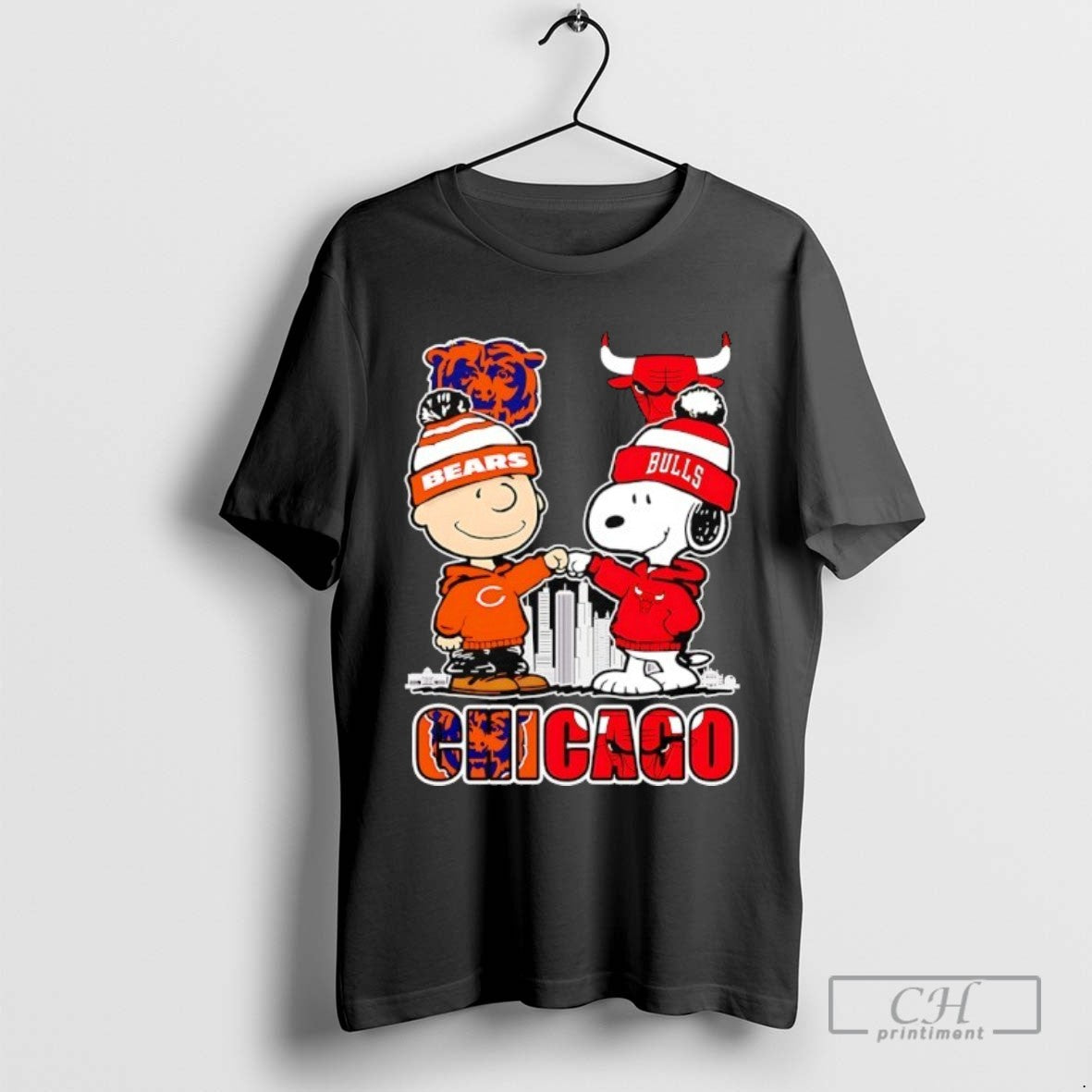 Chicago City Skyline Charlie Brown Chicago Bears And Snoopy Chicago