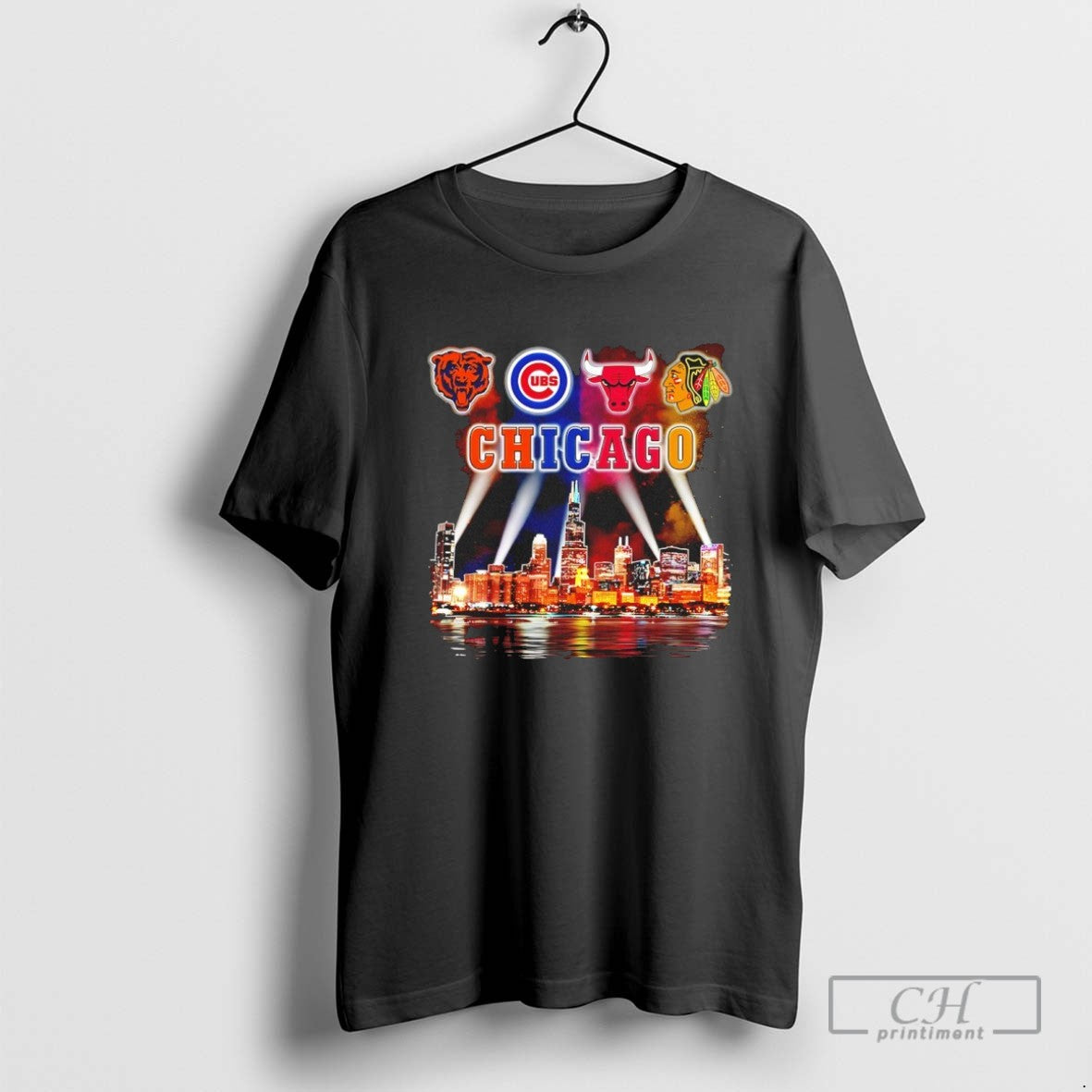 Chicago Sports City Skyline Bears Cubs Bulls Blackhawks Long Sleeve