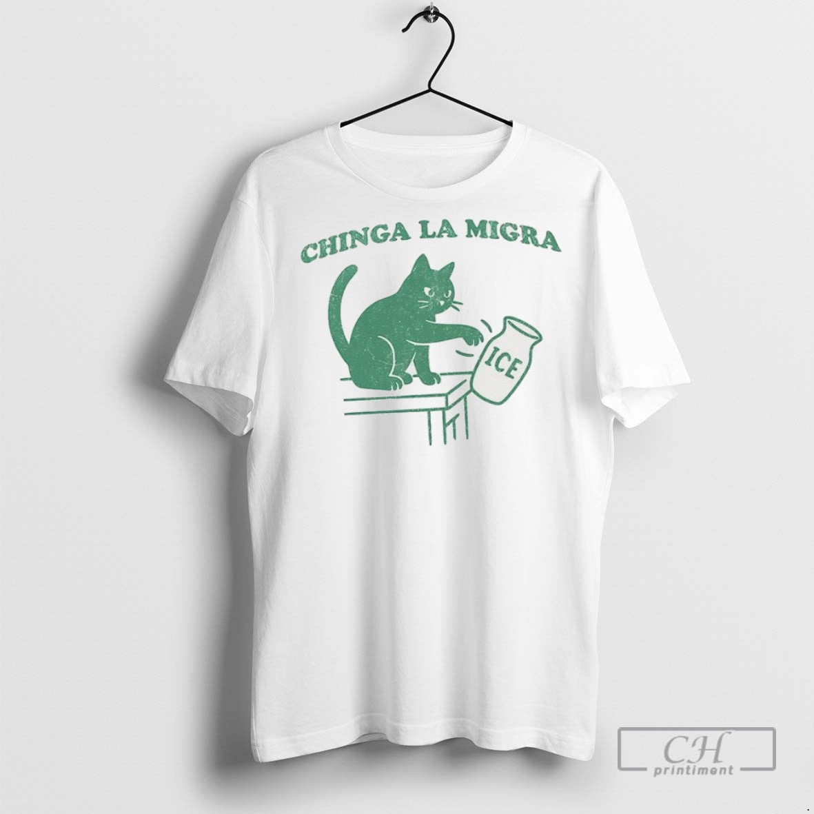 Chinga La Migra Cat Pushing Vase Ice Caricature T Shirts Shirt Unique