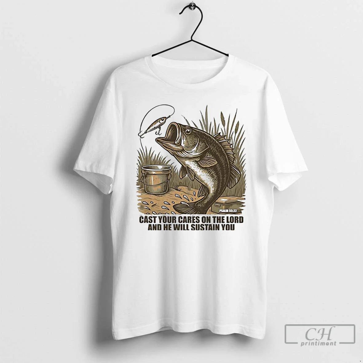 Bass Fishing Cast Your Cares Lord And He Will Sustain You Tank Top