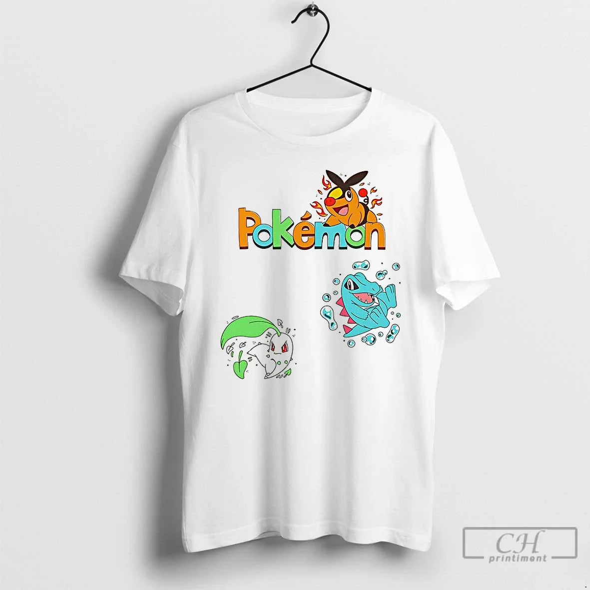 Chicorita Tepig Totodile Pokemon Anime Character T Shirts Long Sleeve