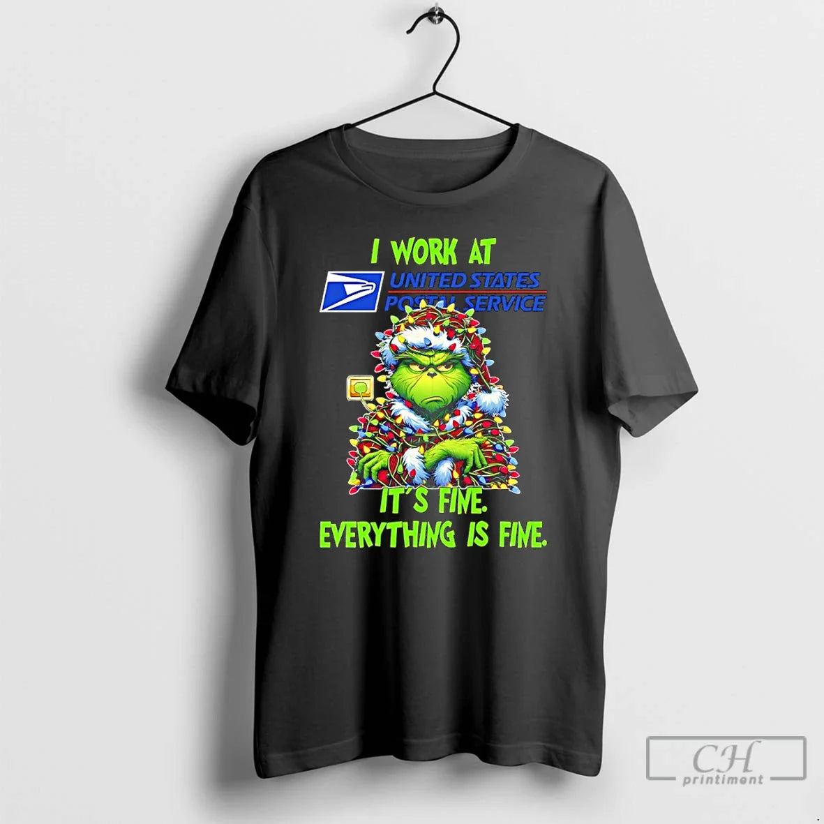 Grinch Light I Work Usps Its Fine Everything Is Fine T Shirts Tank