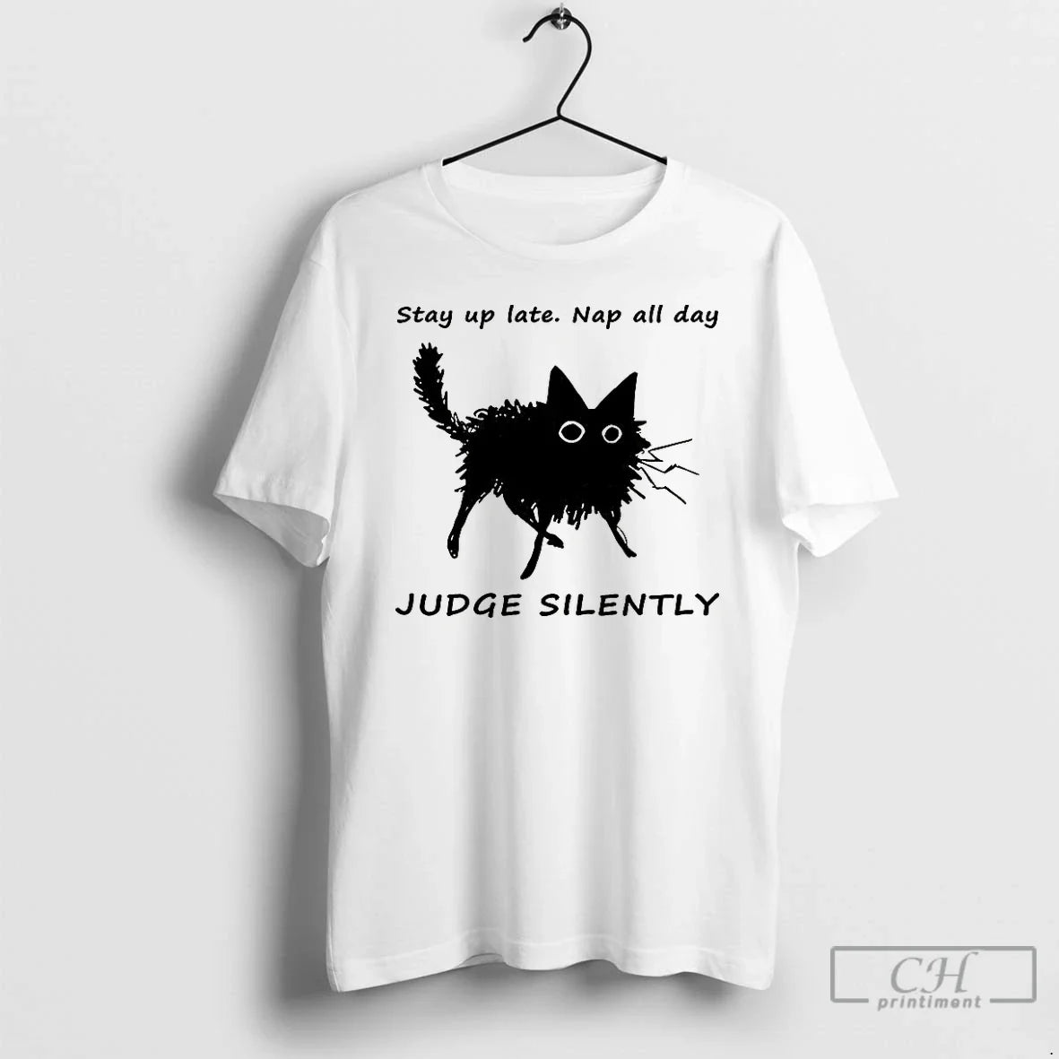 Lazy Black Cat Stay Up Late Nap All Day Judge Silently T Shirts Tank