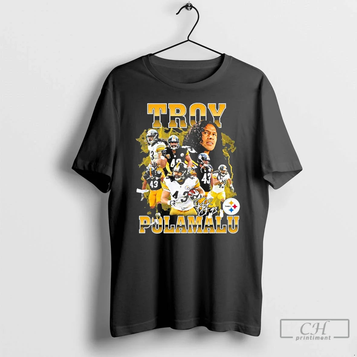 Troy Polamalu Player Signature T Shirts Tee Retro Art