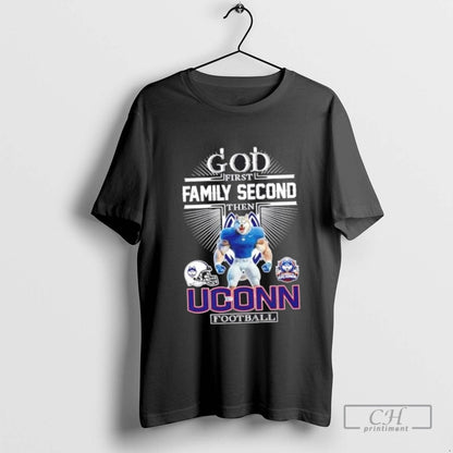 Cross God First Family Second Then Uconn Huskies Football Mascot Tee