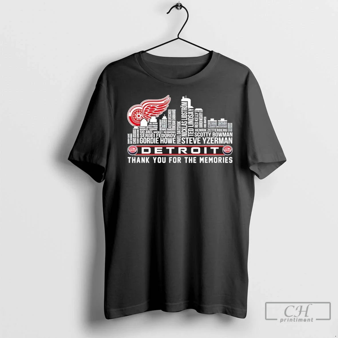 Detroit Red Wings Players Names City Skyline Thank You Memories T