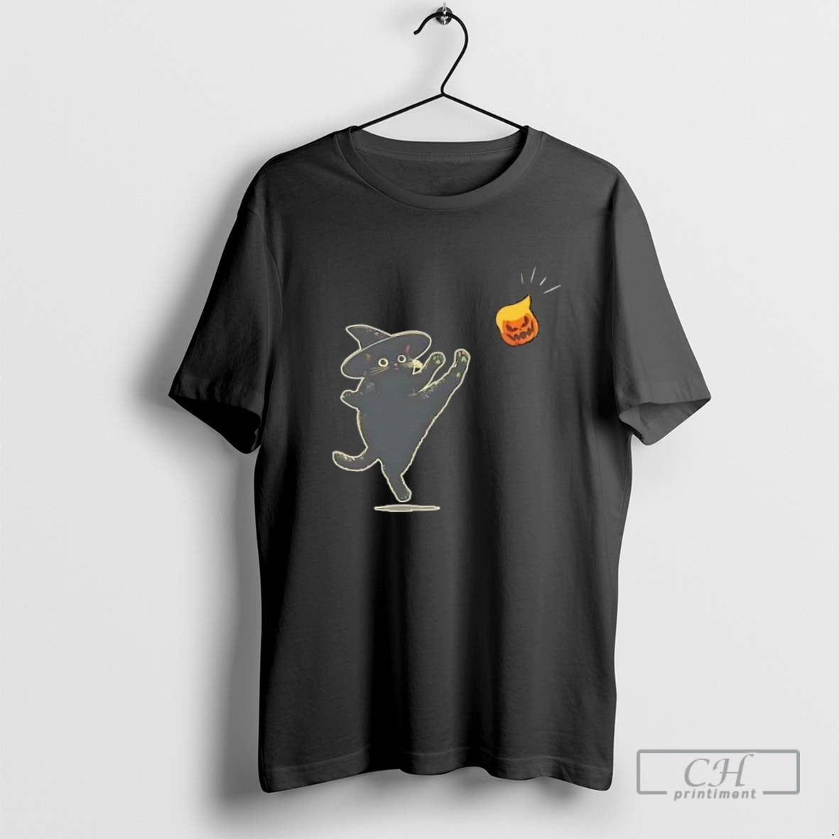 Fdt Black Cat Witch Halloween TShirt Vintage Look
