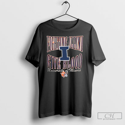 Fighting Illini Give Blood University Illinois TShirt Classic Fashion