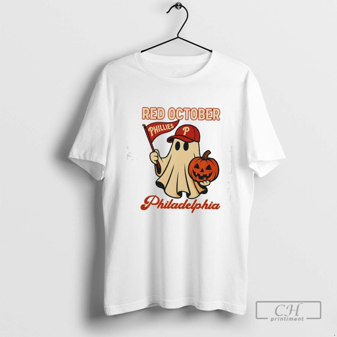 Ghost Red October Philadelphia Phillies Halloween TShirt Retro Design