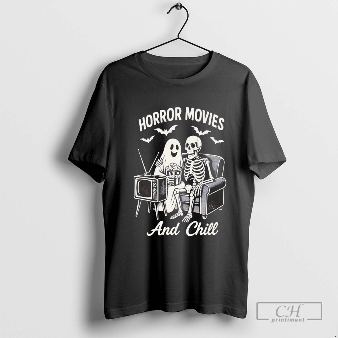 Ghost And Skeleton Horror Movies And Chill Halloween TShirt Elegant