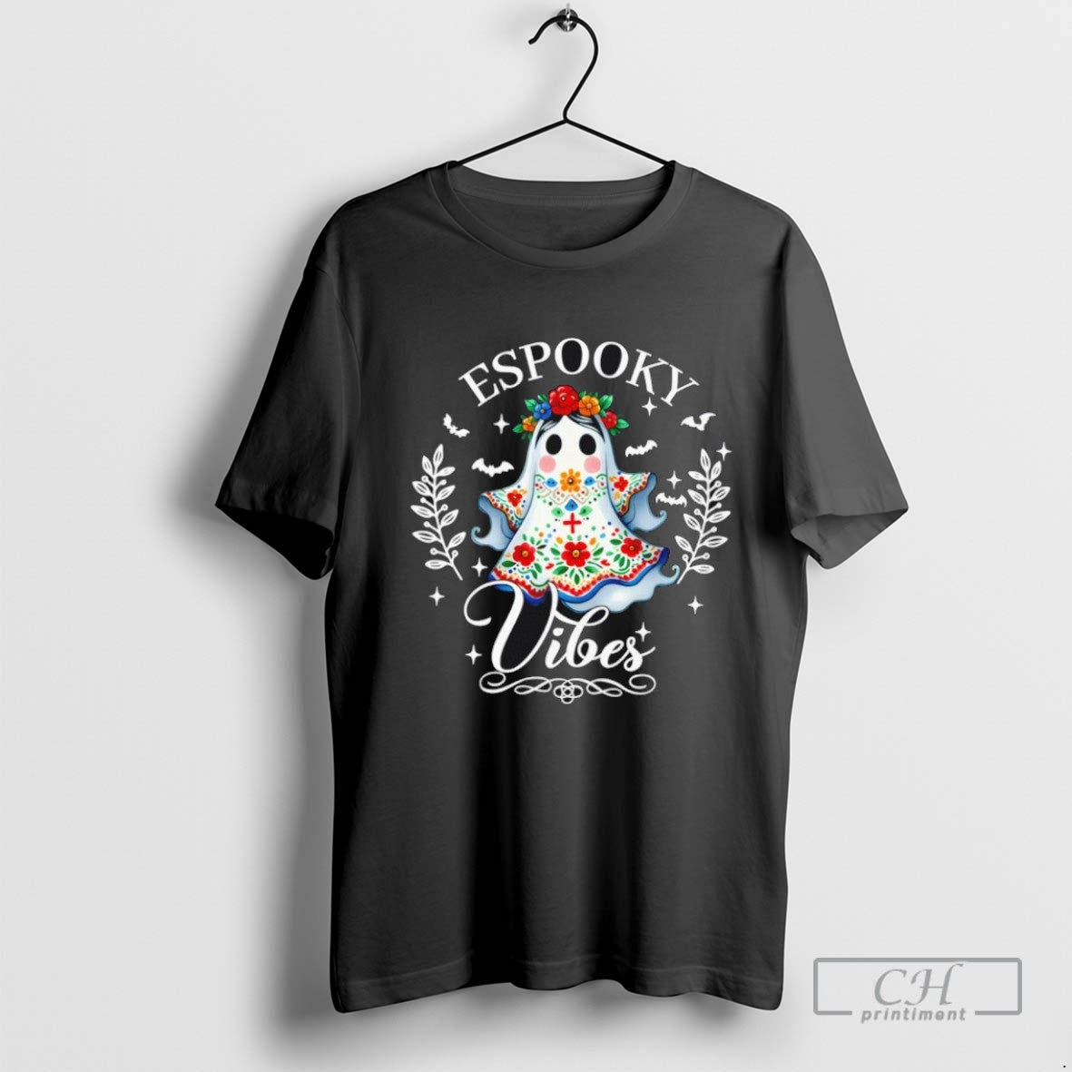 Ghost Espooky Vibes Halloween Tee Modern Design