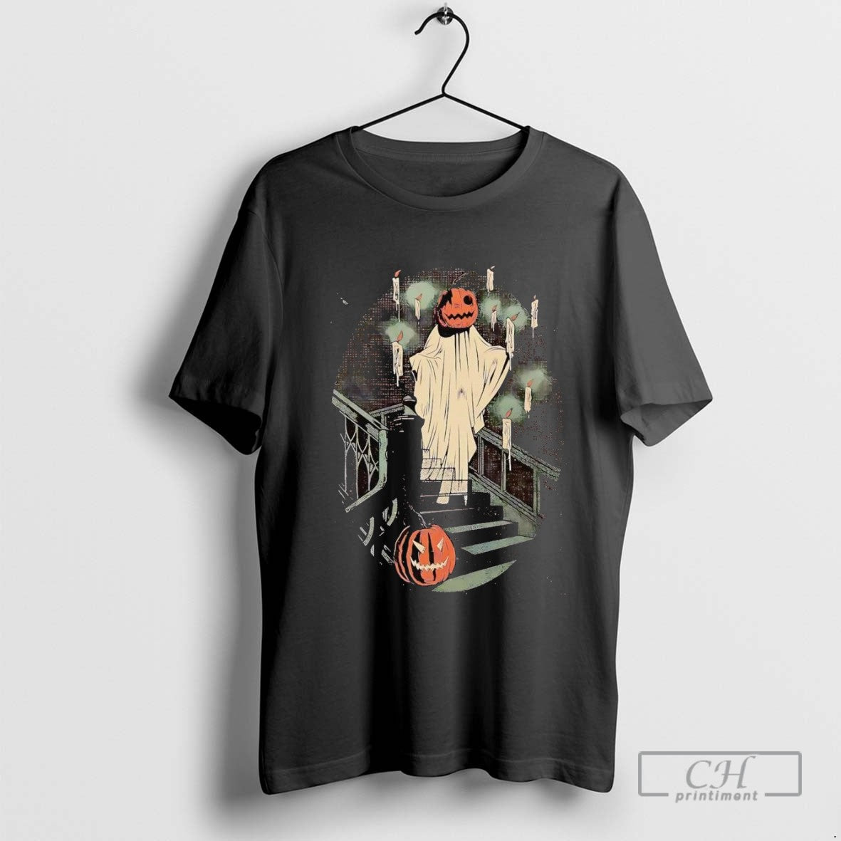 Ghost Glide Down Stairs Pumpkin Halloween Shirt Retro Merch