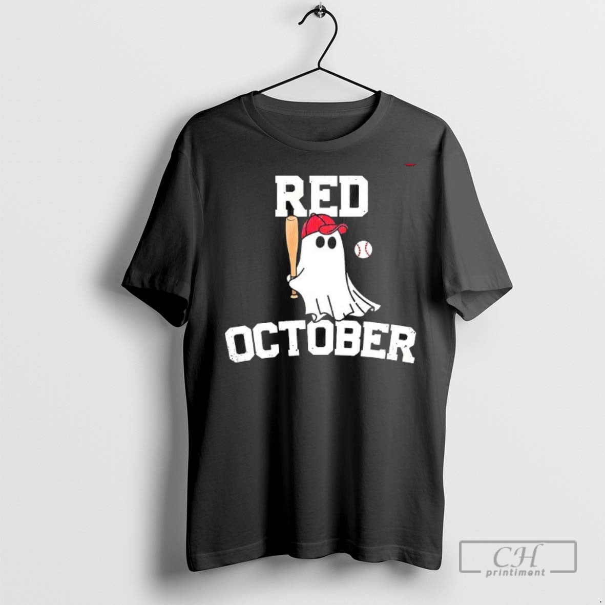 Ghost Playing Baseball Red October Halloween T Shirts Shirt Classic