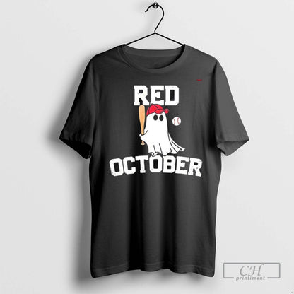 Ghost Playing Baseball Red October Halloween T Shirts Shirt Classic