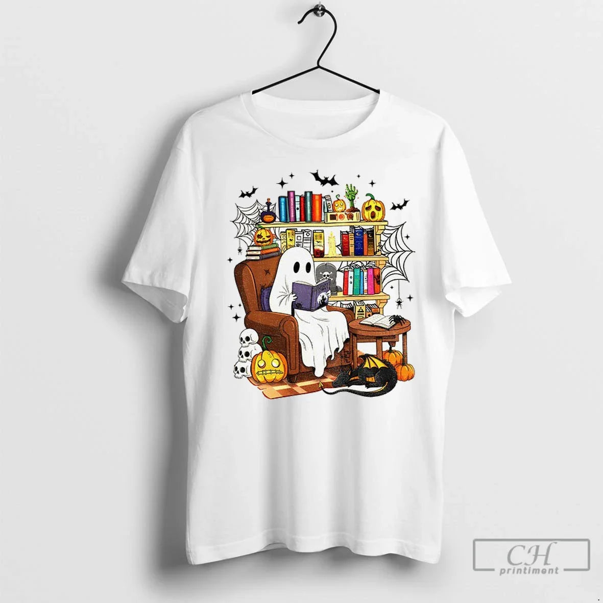 Ghost Reading Book Spooky Season Halloween T Shirts Shirt Unique