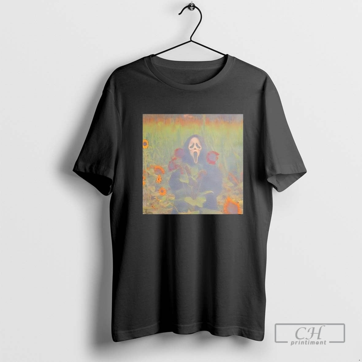 Ghostface Scream Sunflower Halloween Tee Authentic Apparel