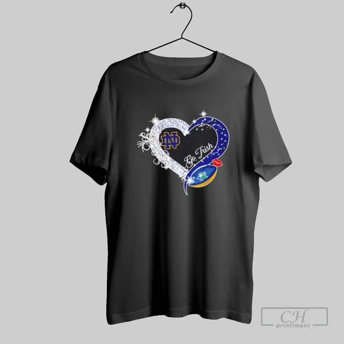 Go Notre Dame Fighting Irish Diamond Heart TShirt Trendy Art