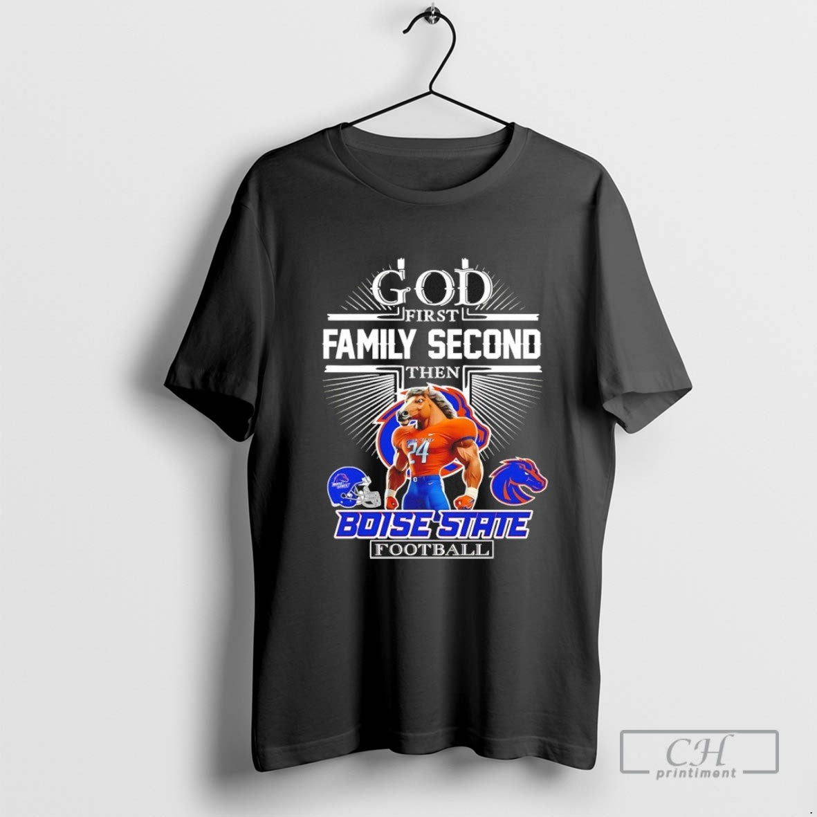 God First Family Second Then Boise State Football Mascot Long Sleeve