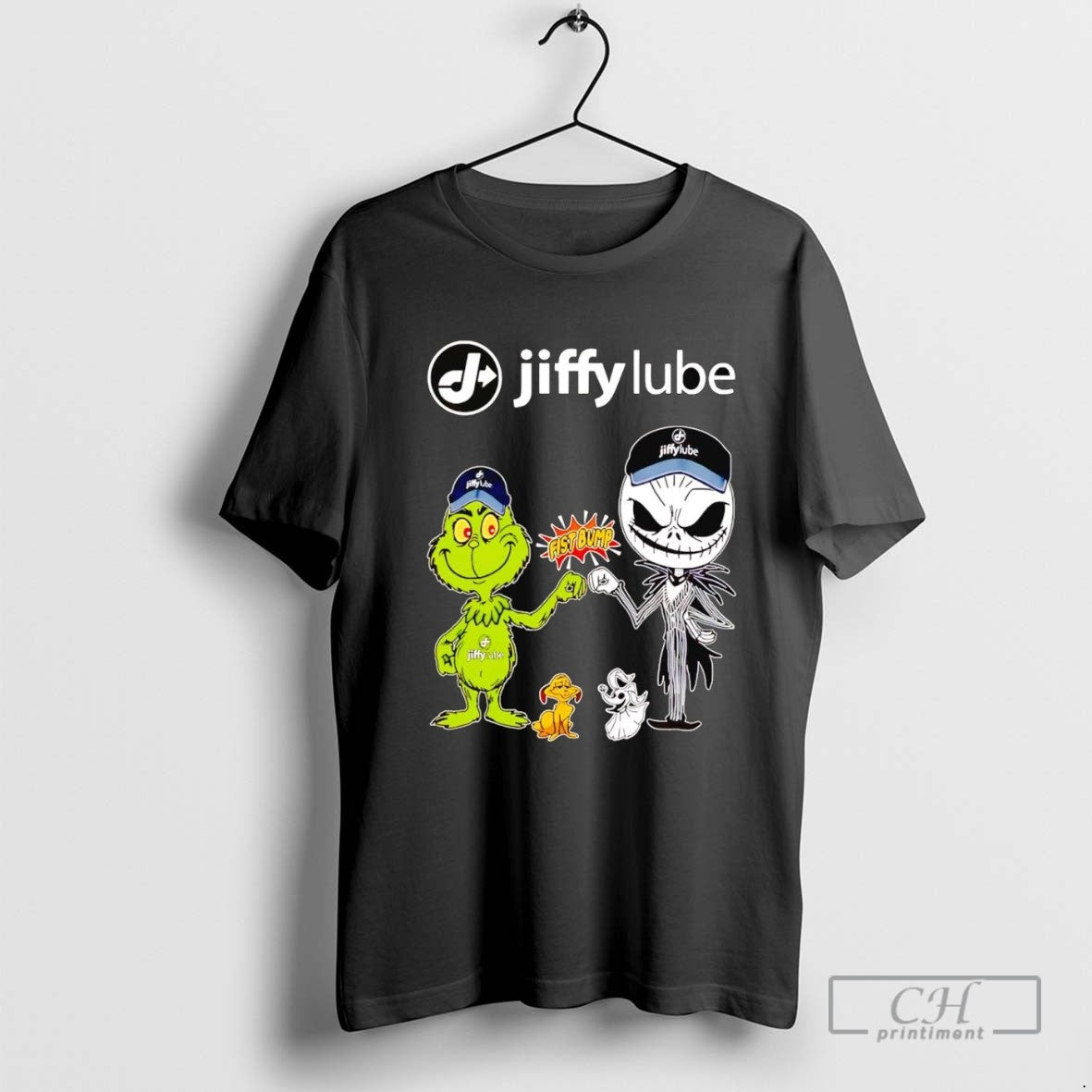 Grinch And Jack Skellington Fist Bump Jiffy Lube Halloween Tee