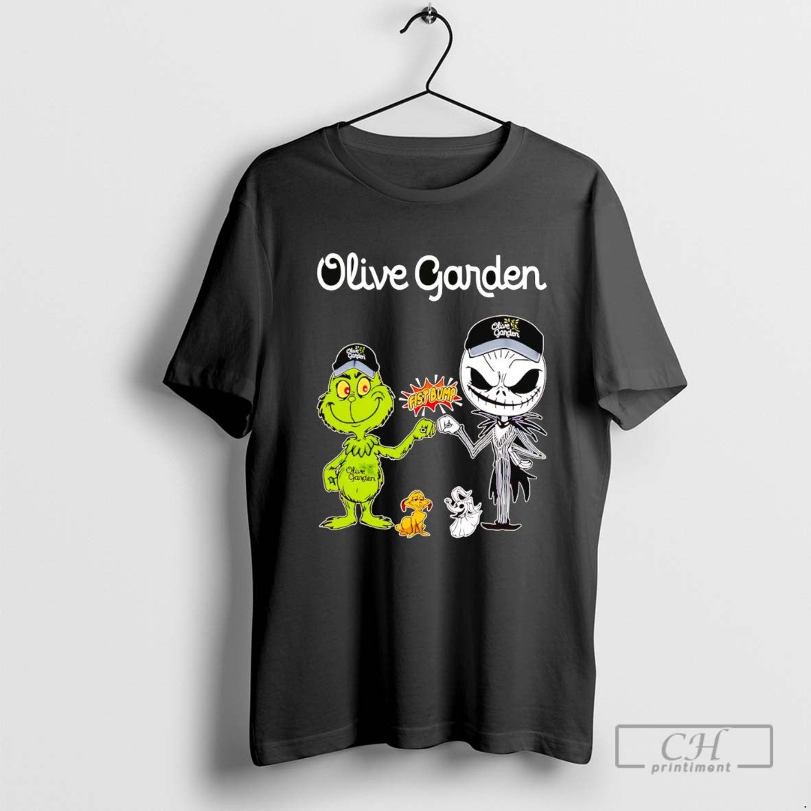 Grinch And Jack Skellington Fist Bump Olive Garden Halloween Tank Top