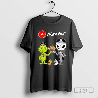 Grinch And Jack Skellington Fist Bump Pizza Hut Halloween Shirt Retro