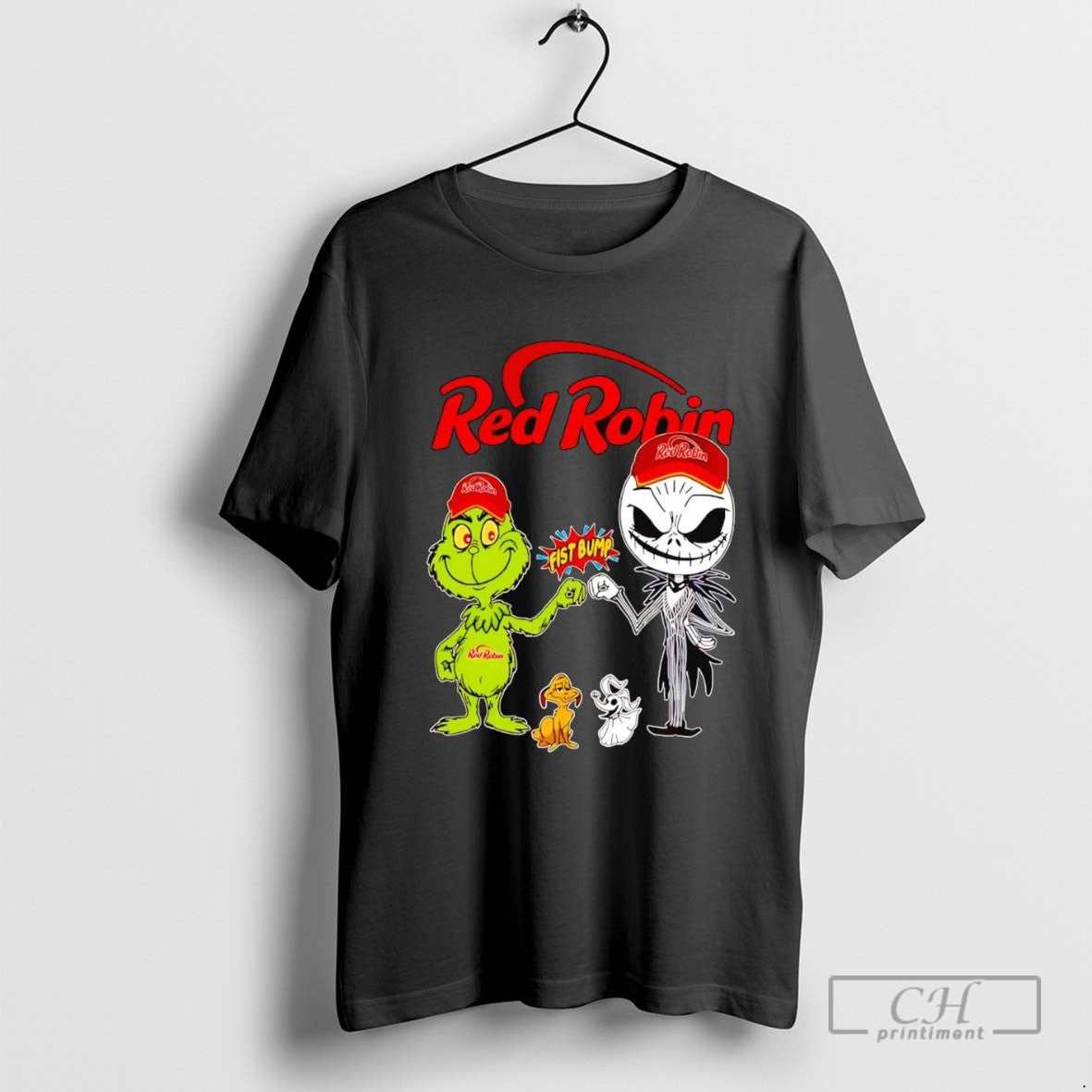 Grinch And Jack Skellington Fist Bump Red Robin Halloween Long Sleeve