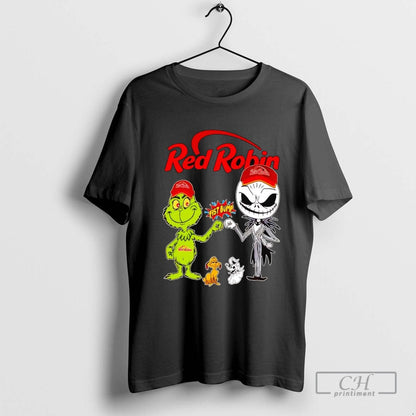 Grinch And Jack Skellington Fist Bump Red Robin Halloween Long Sleeve